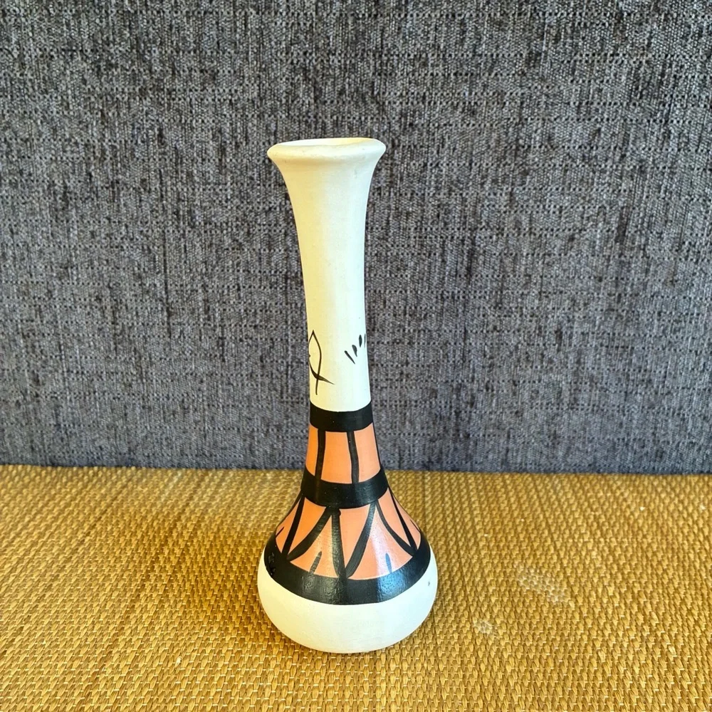 Vintage Desert Pueblo Painted Wood Bud Vase Signed Artist Betty Selby #498
